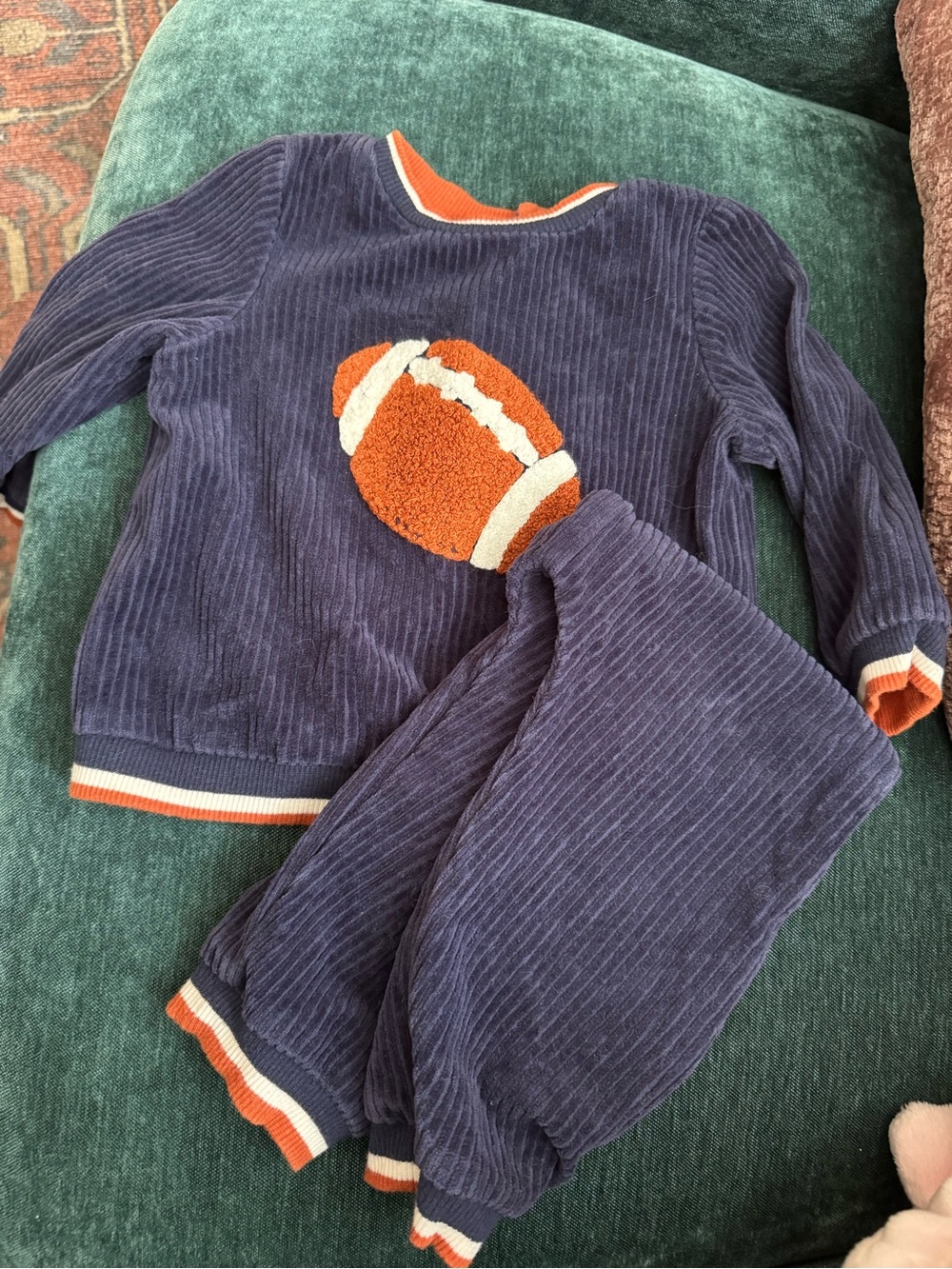 Little Me Navy and Orange Corduroy Football Matching Set
